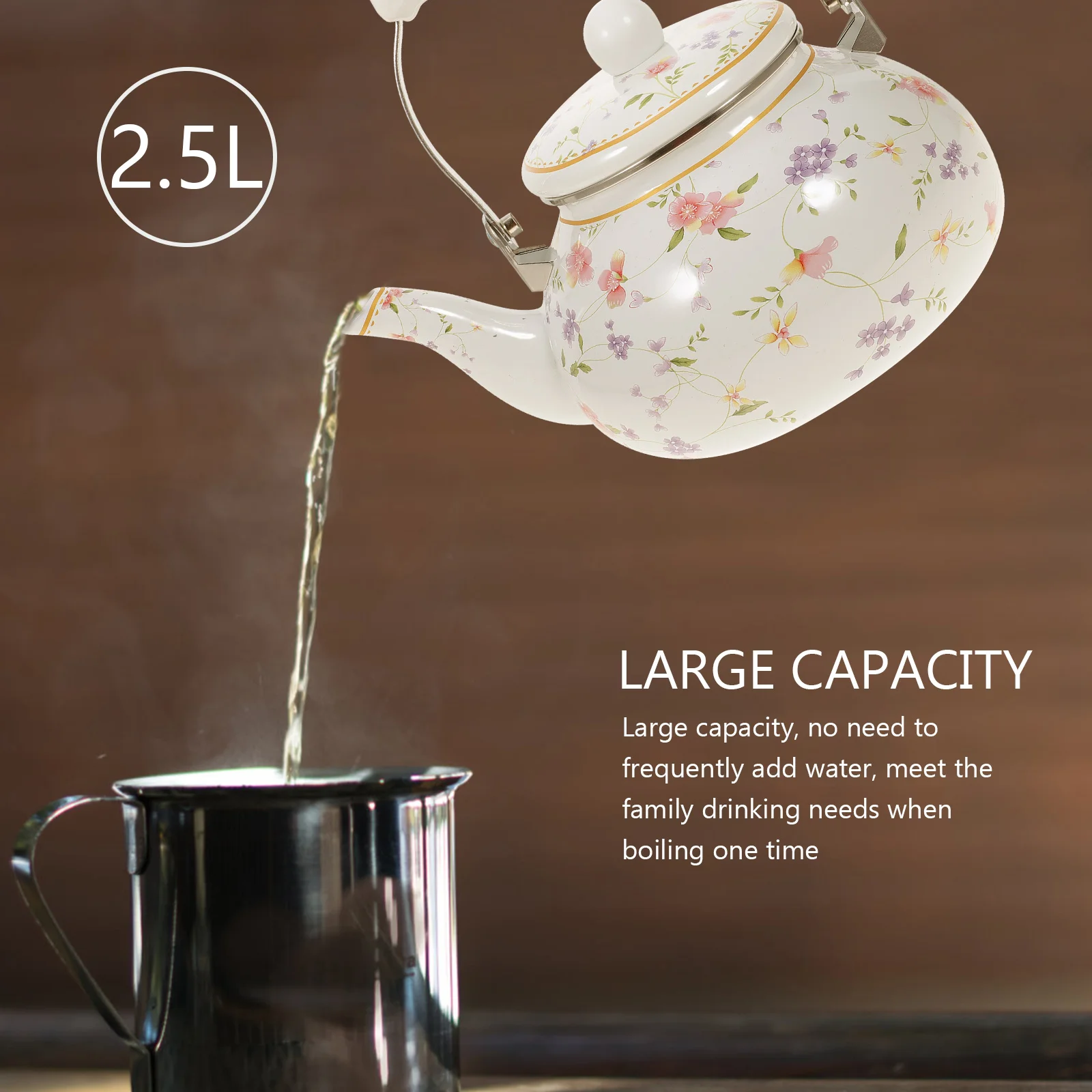 Delicate Enamel Teapot Stove Kettle Retro Pattern Decorative Water Kettle Coffee Kettle Flat Bottom Kettle with Strainer