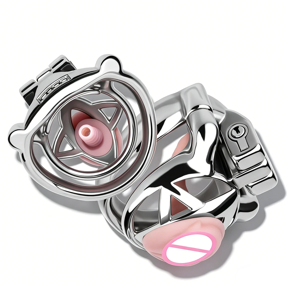 FRKO Sissy Flat Chastity Lock Cage With Silicone Real Clitoris Pussy Urethral Catheter Detechable Bdsm Adult Game Sex Toys Men