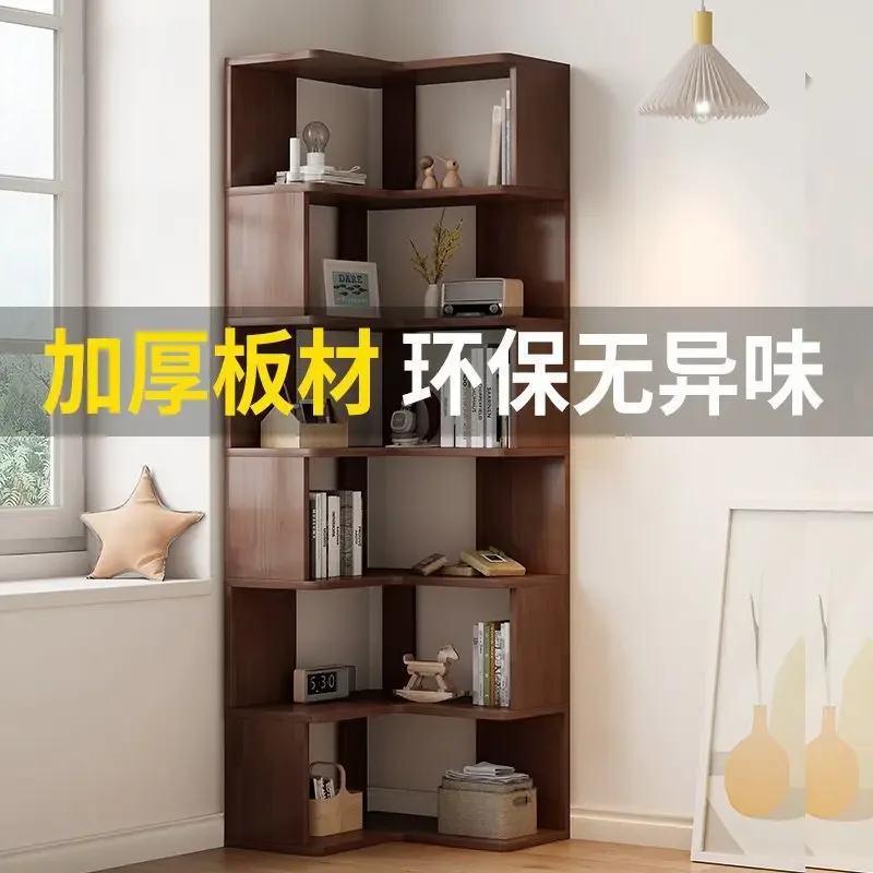 Storage cabinet solid wood corner bookshelf triangular cabinet rotating bookshelf 90 degree multi-layer storage rack stork