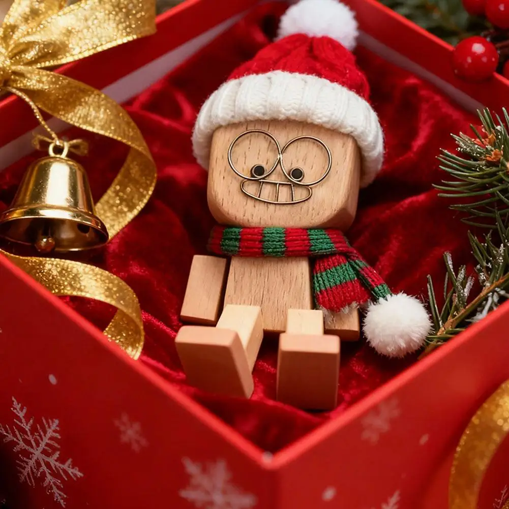 Weihnachtsschal, Mütze, Figur, 12 magnetische Gesichter, Holzpuppe, schwingende Beine, Dekoration, schüttelnde Verzierung, Zuhause, festliches Geschenk