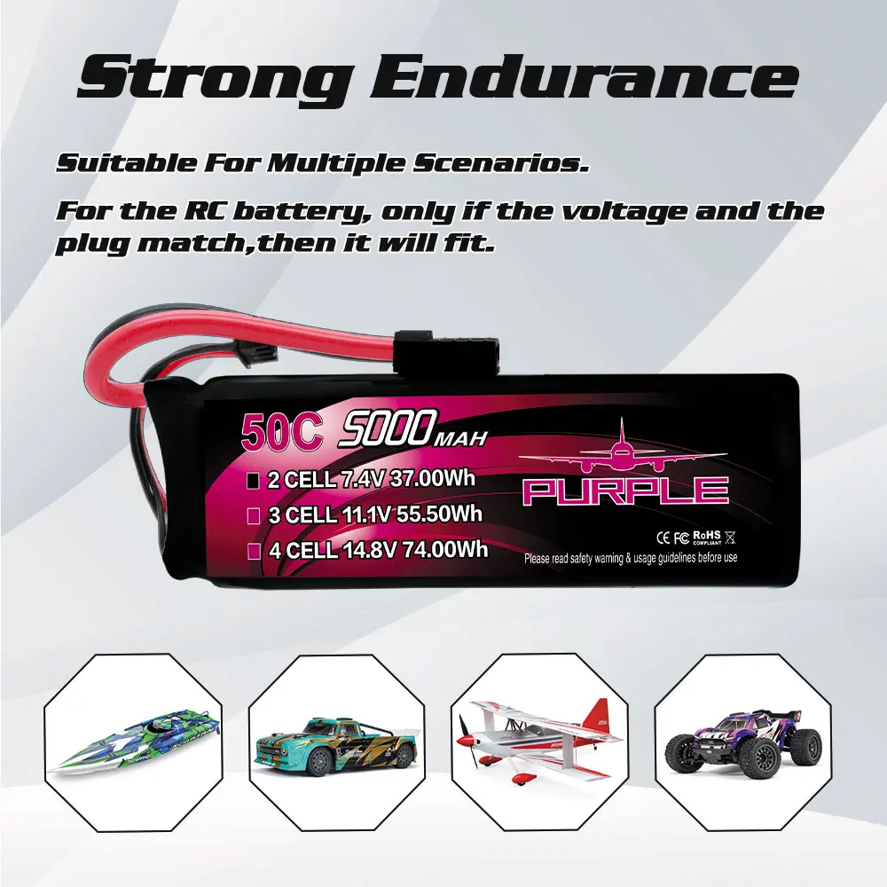 CNHL 2S 3S 4S Lipo Battery 5000mAh 50C 7.4V 11.1V 14.8V with TRX Plug for RC Car Traxxas Slash Rustler Truck Tank Buggy Truggy