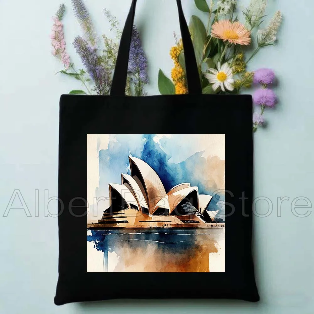 

Сумка-шоппер из прочной ткани с изображением Сиднея, Аоклада, горизонталий городов, флага Австралии, карты и коалы, большой вместимости, для путешествий и подарков