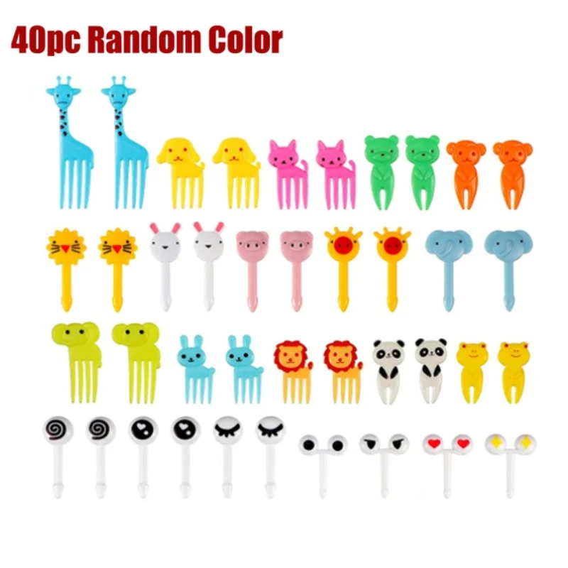 40PCS Fruit Fork Cartoon Kids Cake Fruit Toothpick Mini Animal Fork Food Grade Plastic Bento Lunch Bento Accessories Party Decor