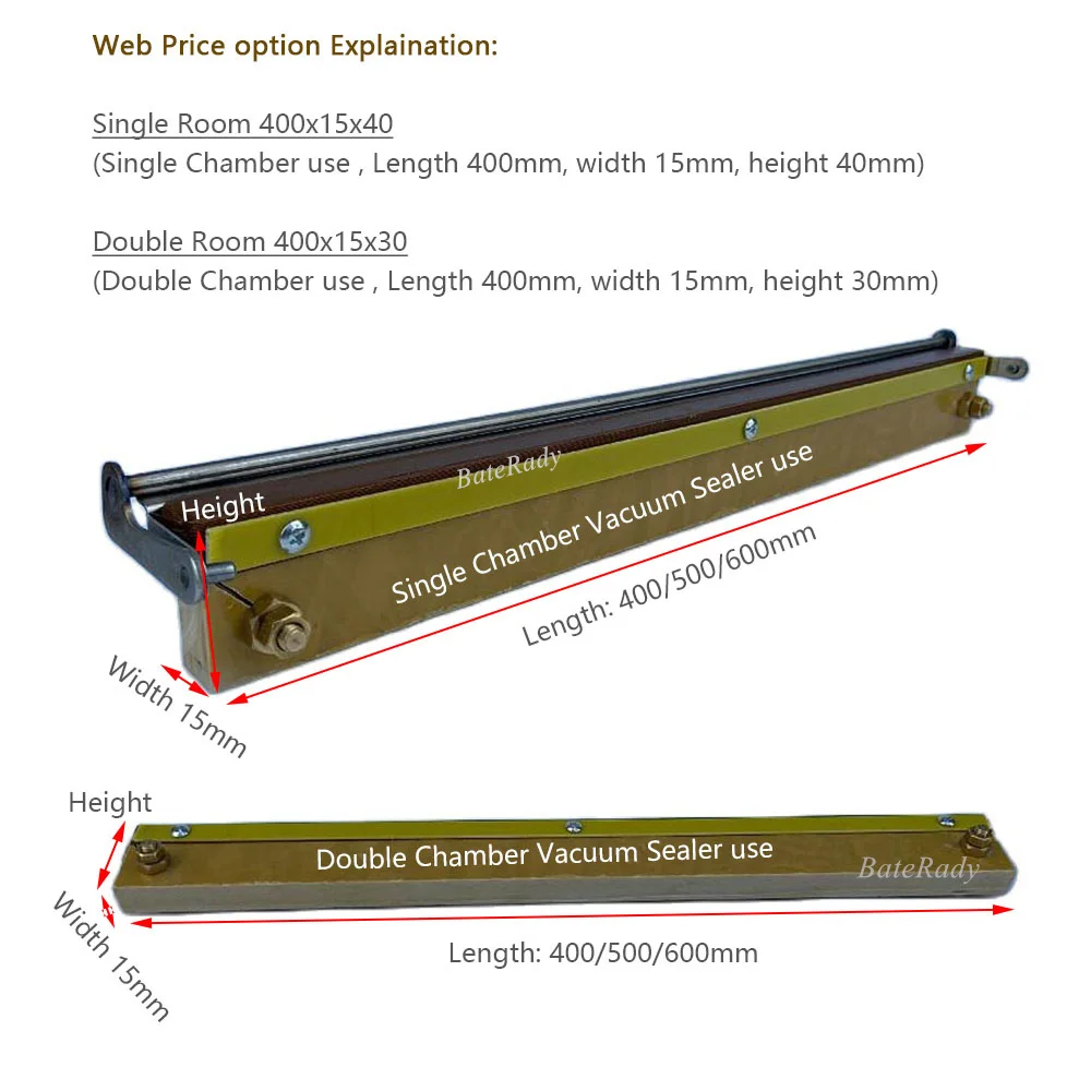 BateRady DZ400/500/600 Single/Double Chamber Vacuum Sealer Heat Bar,Vacuum Sealing Machine Heater Part,1pcs Price