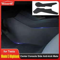 For Tesla Model 3 Highland 2024 2025 Center Console Side Anti-kick Mats TPE Scuff Wall Plate Protect Cover Guard Pad Accessories