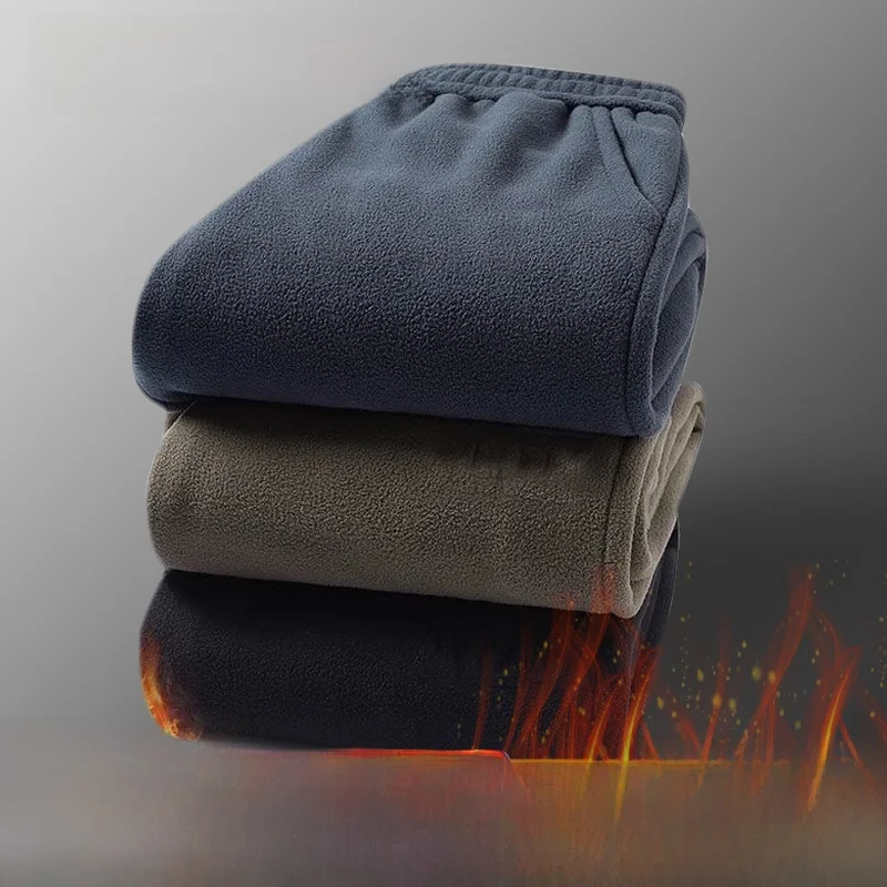 

Men's Fce Lined Double Sided Fce Thermal Loing Casual Pants Pure Color Sweatpants High Waist Long Leg Winter Youth Fa...