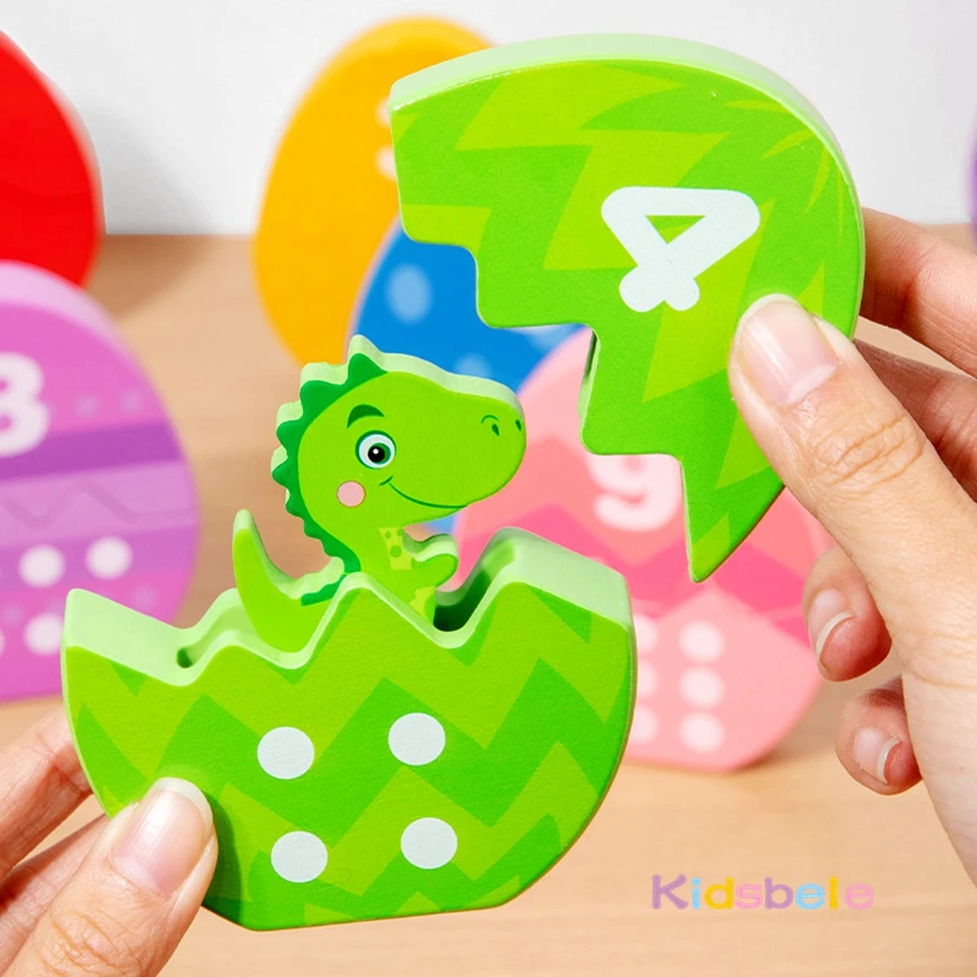 Giocattolo puzzle in legno con uovo di dinosauro Montessori, gioco di abbinamento dei numeri di colore, regalo per l'apprendimento precoce, giocattolo sensoriale per la cognizione dei colori per bambini