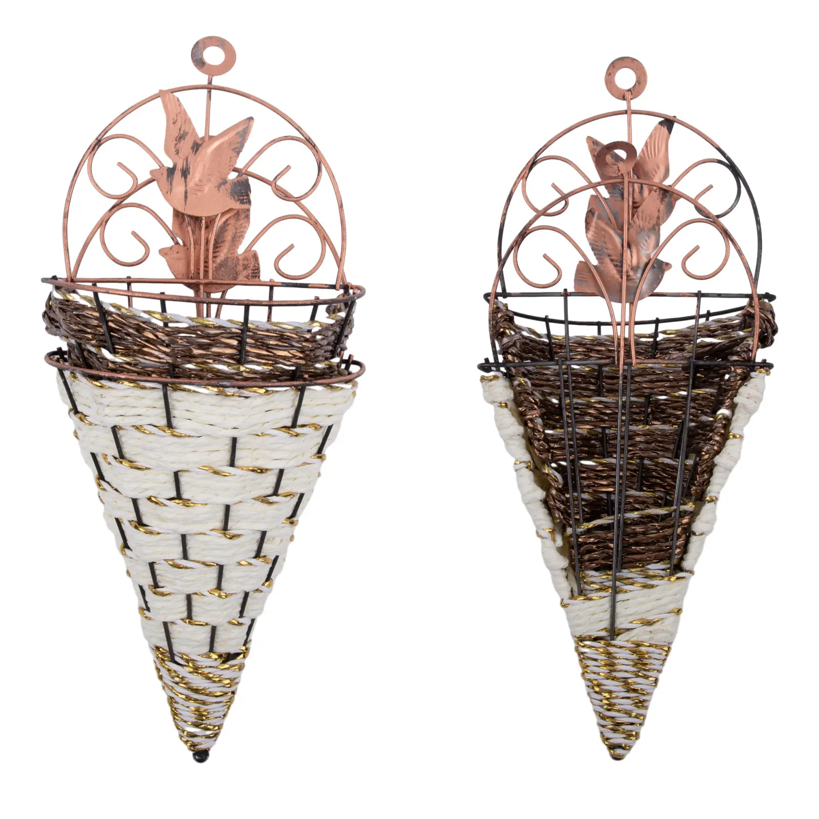 Set of 2 Rattan Plant Pot Holders for Wall Mounting Handmade Wicker Flower Basket for Garden and Home Wall Decoration