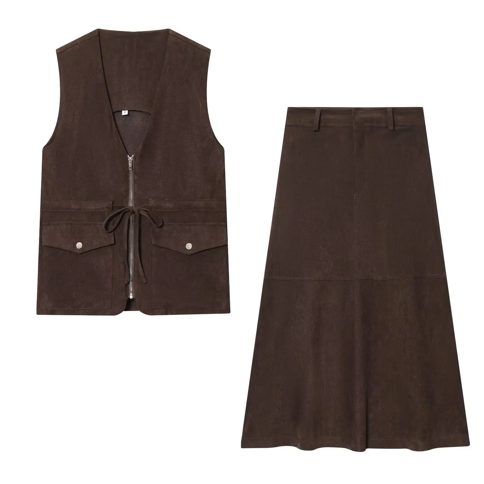 

Withered Round Neck Sleeveless Zipper Tied Vest+a-line Skirt For Women Skirt Woman Clothing Faldas Skirts