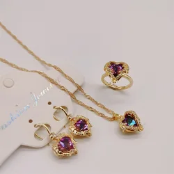 Fashionable and Cute Micro-embellished Gorgeous Heart of The Ocean Necklace Earrings Ring Wedding Stainless Steel Set Decoration