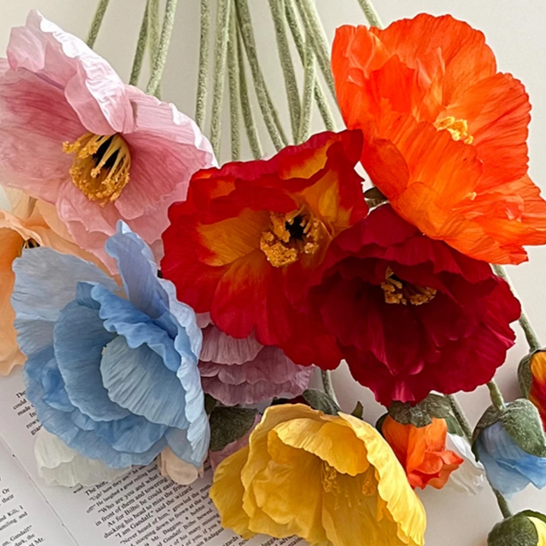 105cm Large Poppy Flower Artificial 2 Heads Poppy Flower For Wedding Garden Party Vase Home Diy Flower Arrangement Accessories