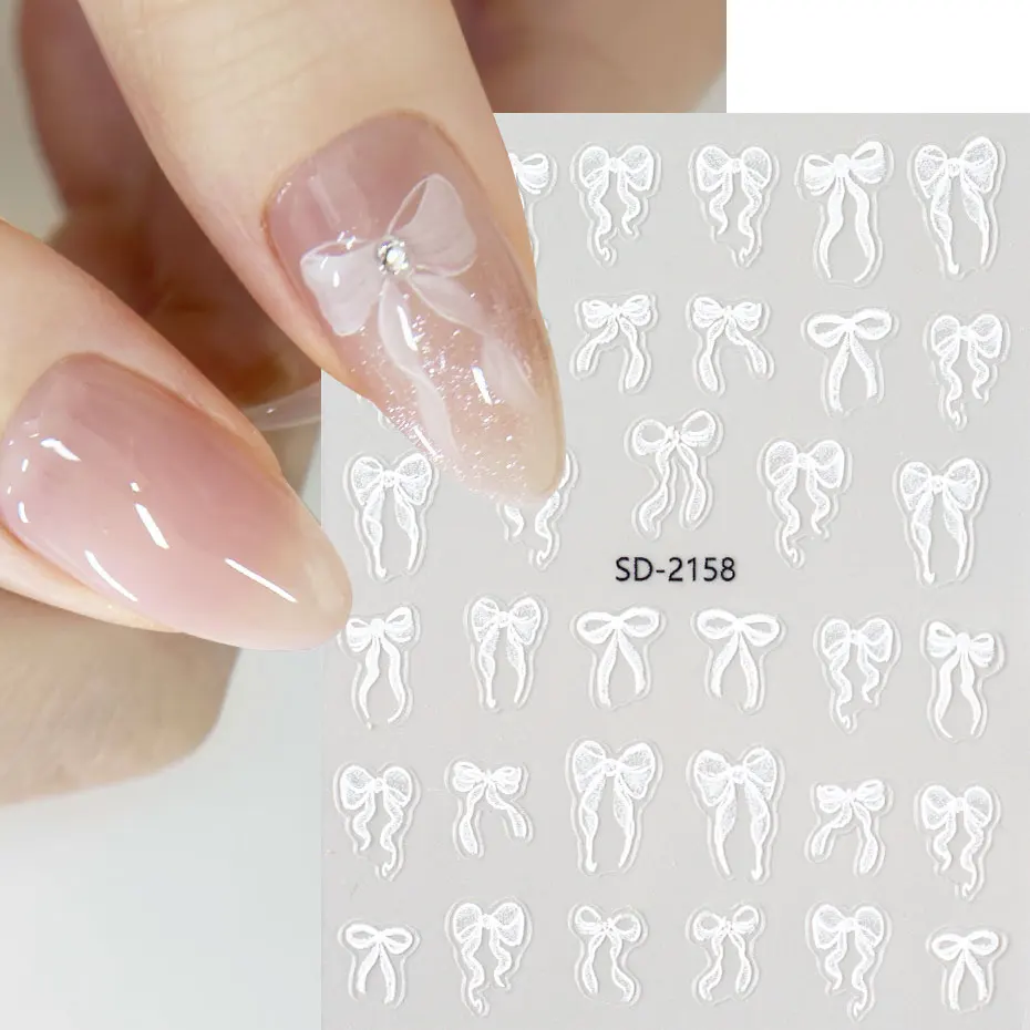 3D Red Ribbon Bowknot Nail Art Sliders Cartoon Lace White Pink Blue Black Nail Decor Decals Japanese Mini DIY Nail Accessories