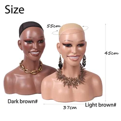 Top Smiling Face Mannequin Head For Wig Display Female Wig Head With Shoulders For Wigs Beige Brown Realistic Dummy Head For Wig