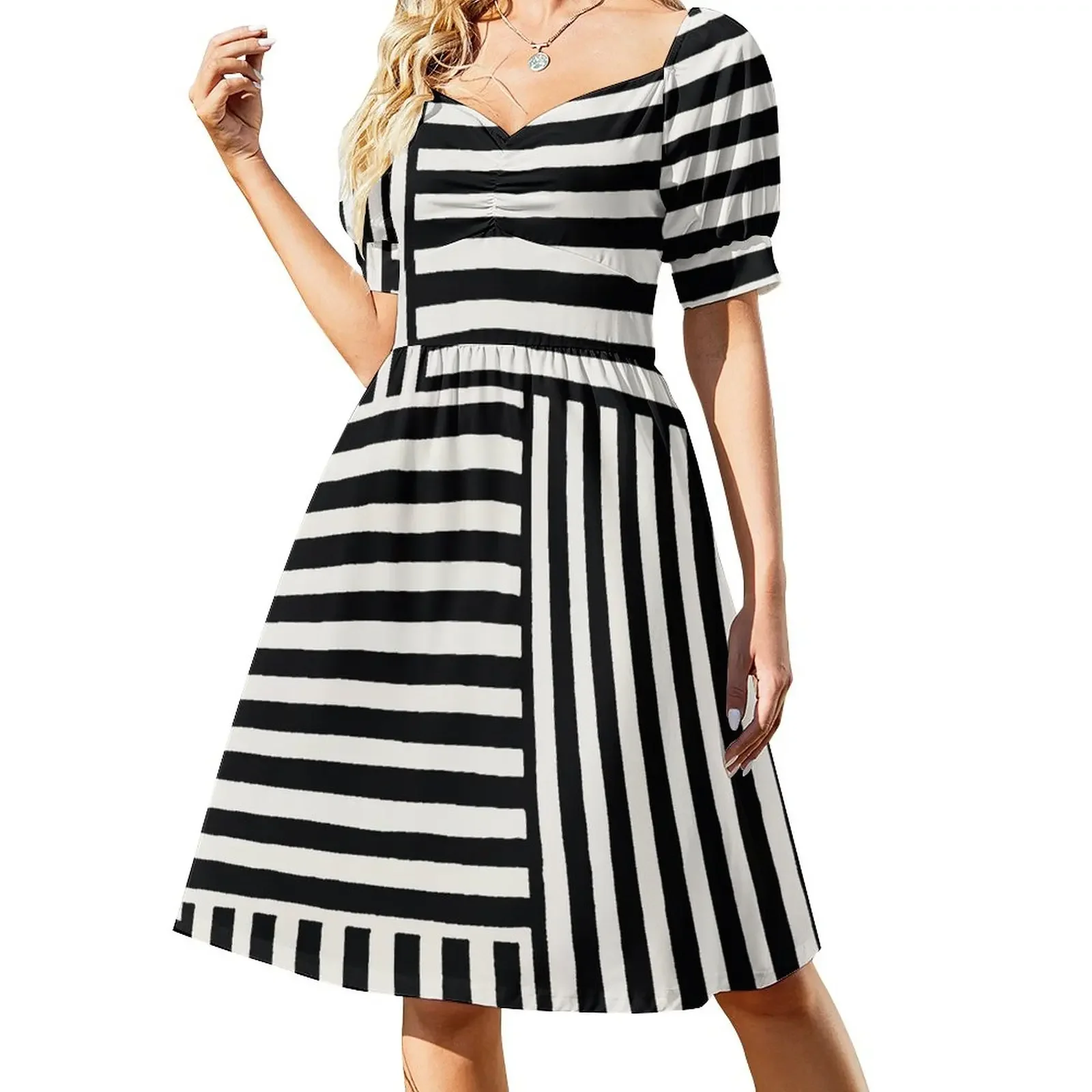

Random Black Stripes Pattern Short-Sleeved Dress Female clothing african dresses for woman summer clothes
