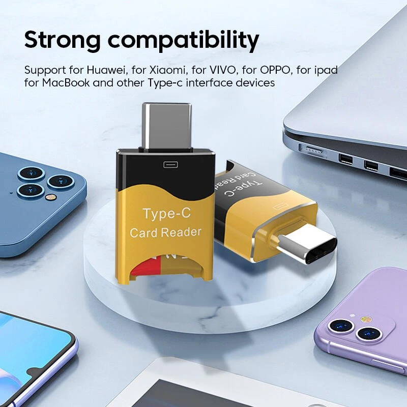 Tipo c plug leitor de cartão tf super rápido adaptador de transferência de dados suporte 2tb conector para iphone 15 xiaomi huawei oneplus celular