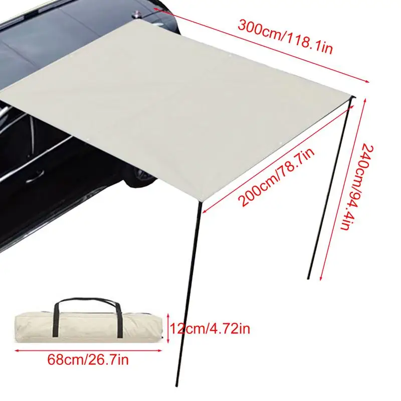 Imagem -06 - Car Side Tarp com Pole Rope Peg Ventosa Grupo Outdoor Camping Tent Sun Shelter Toldo do Carro Impermeável Telhado Sun Shade