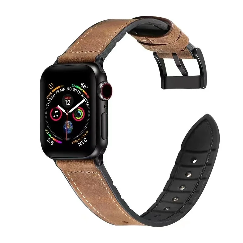 Silicone+Leather Strap for Apple Watch Band 46mm 41mm 44mm40mm 42mm 45mm Men/Women Bracelet Belt for iWatch 11 10 9 8 7 6 5 4 SE