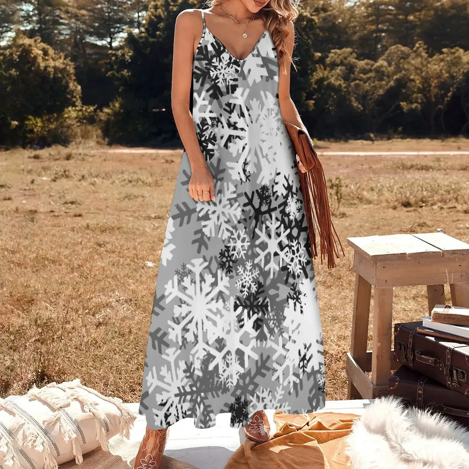 Snowflake Camo Sleeveless Dress Dress women Evening dresses Dress