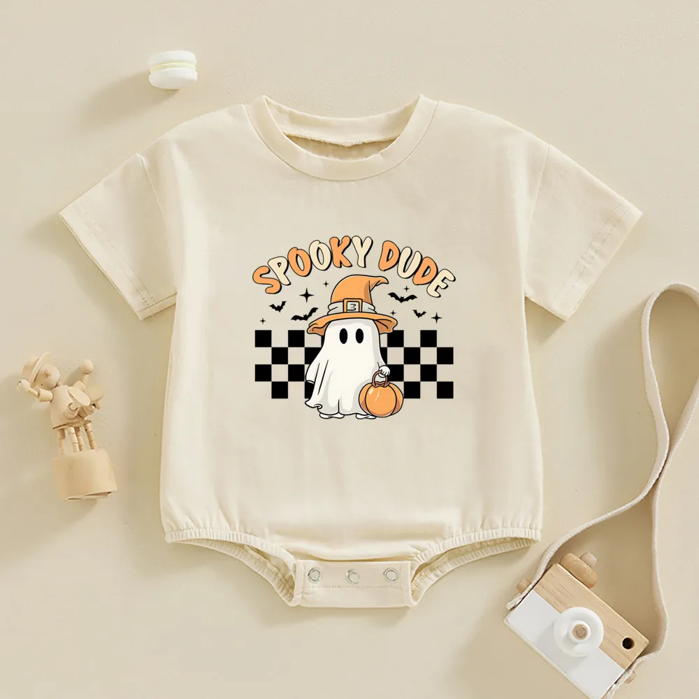 Spooky Little Dude Retro Boy Romper Cute Halloween Baby Bubble Rompers Halloween Baby Clothes First Halloween Outfit