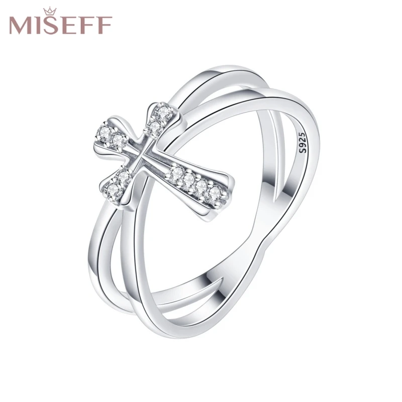 MISEFF Original 2025 S925 anillo cruzado de plata esterlina insertar anillos de circón para mujeres compromiso de boda regalos de joyería de plata