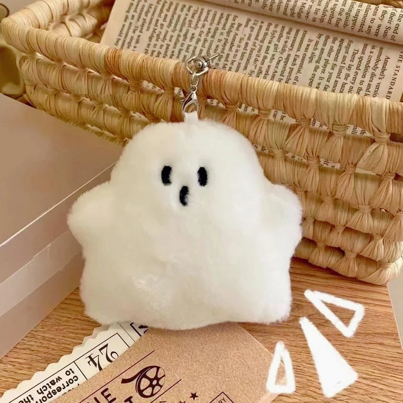 Cute White Mini Ghost Plush Keychain, Soft Fluffy Ghost Bag Charm Pendant for Halloween Cosplay Daily Backpack Decor Gift Accessories