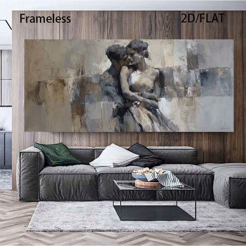 

2D Flat, Frameless Modern Canvas Poster Titled 'Abstract Couple in Embrace', Perfect for Decorating Bedrooms and Living Rooms