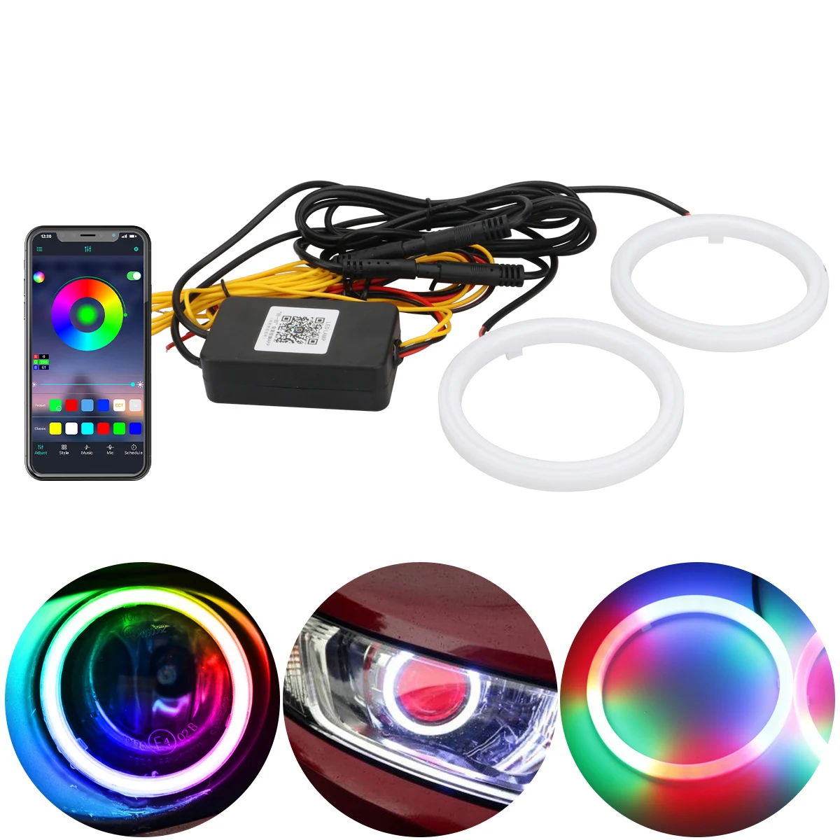 

2PCS Angel Eyes Symphony Halo Ring DRL Daytime Running Light for Car 100mm 80mm 60mm Auto Headlight Fog Lamp App Control