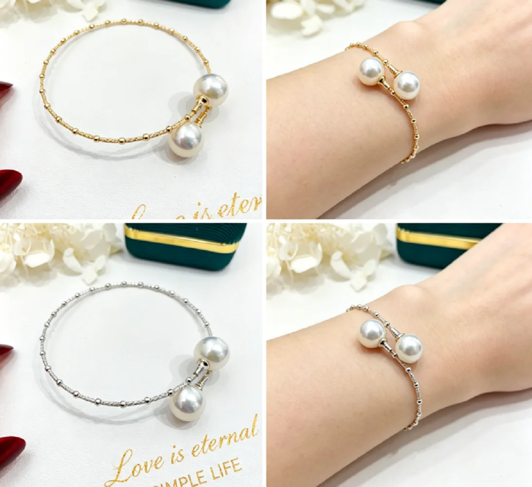 

Double Pearl Bracelet AAAA10-11mm Natural Round White Pearl Bracelet 925s