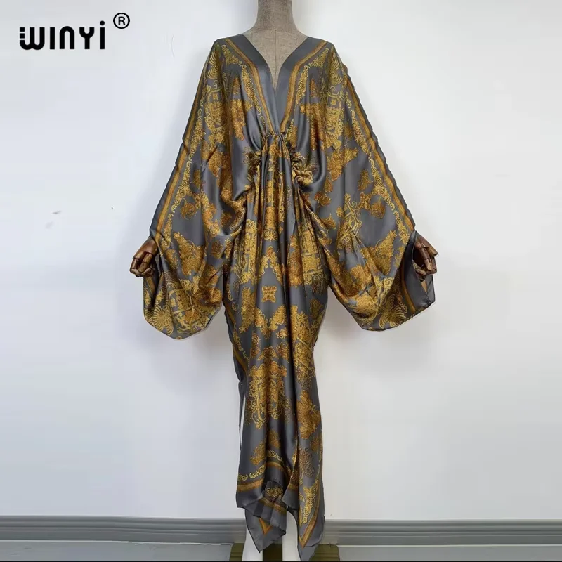 WINYI print summer maxi dress Muslim Abaya Lady beach cover up muslim woman dresses Beachwear fashion Kaftan abaya dubai luxury