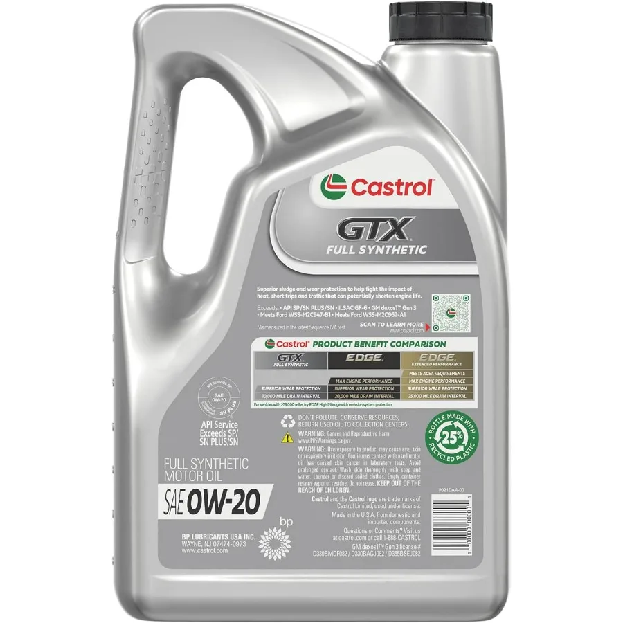 زيت محرك GTX صناعي كامل 0W20 5 كوارت لمحركات عالية الأداء في درجات الحرارة القصوى وحالات القيادة الثقيلة