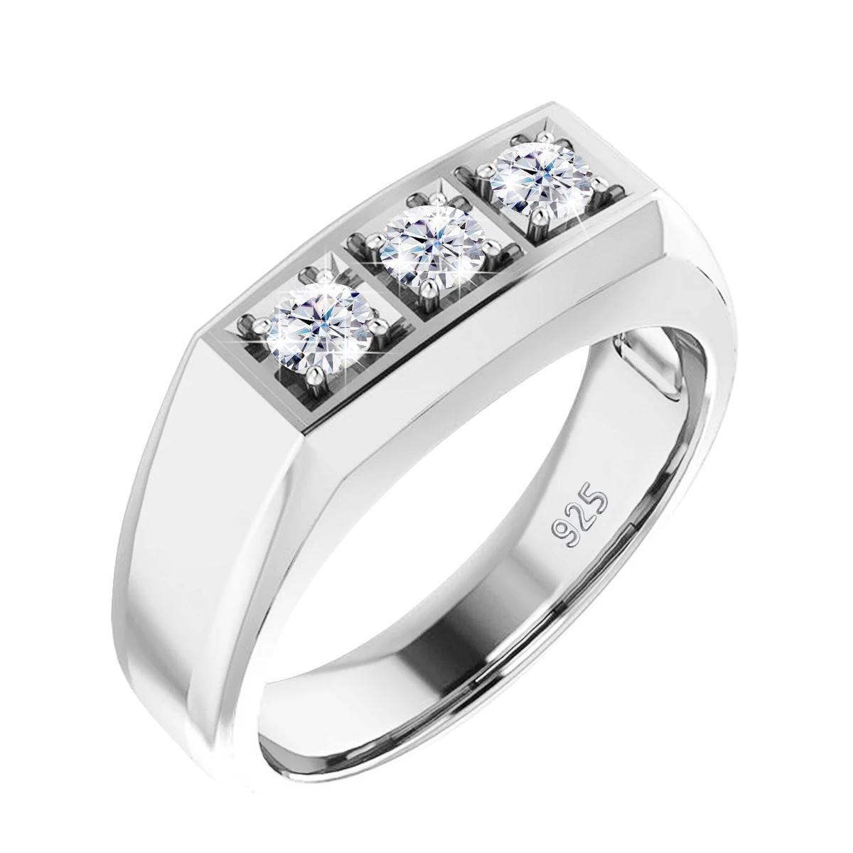 Dicke 3-Stein-Moissanit-Ringe für Männer, 9g, Original Sterling Silber 925, zertifiziert, Hochzeitsschmuck für Männer, Luxus-Accessoires – Detail 7