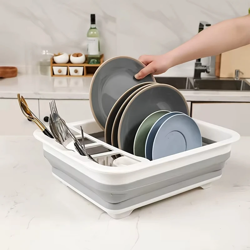 Collapsible Dish Drying Rack with Utensil Holder, RV, Camping - 1pc Plastic Dish Rack Ideal for Travel Trailers & Motorhomes - view 6