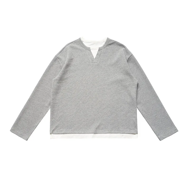 Men'S Fake Two - Piece Long Sleeve T - Shirt, Casual Loose Fit, Ideal For Autumn Wear