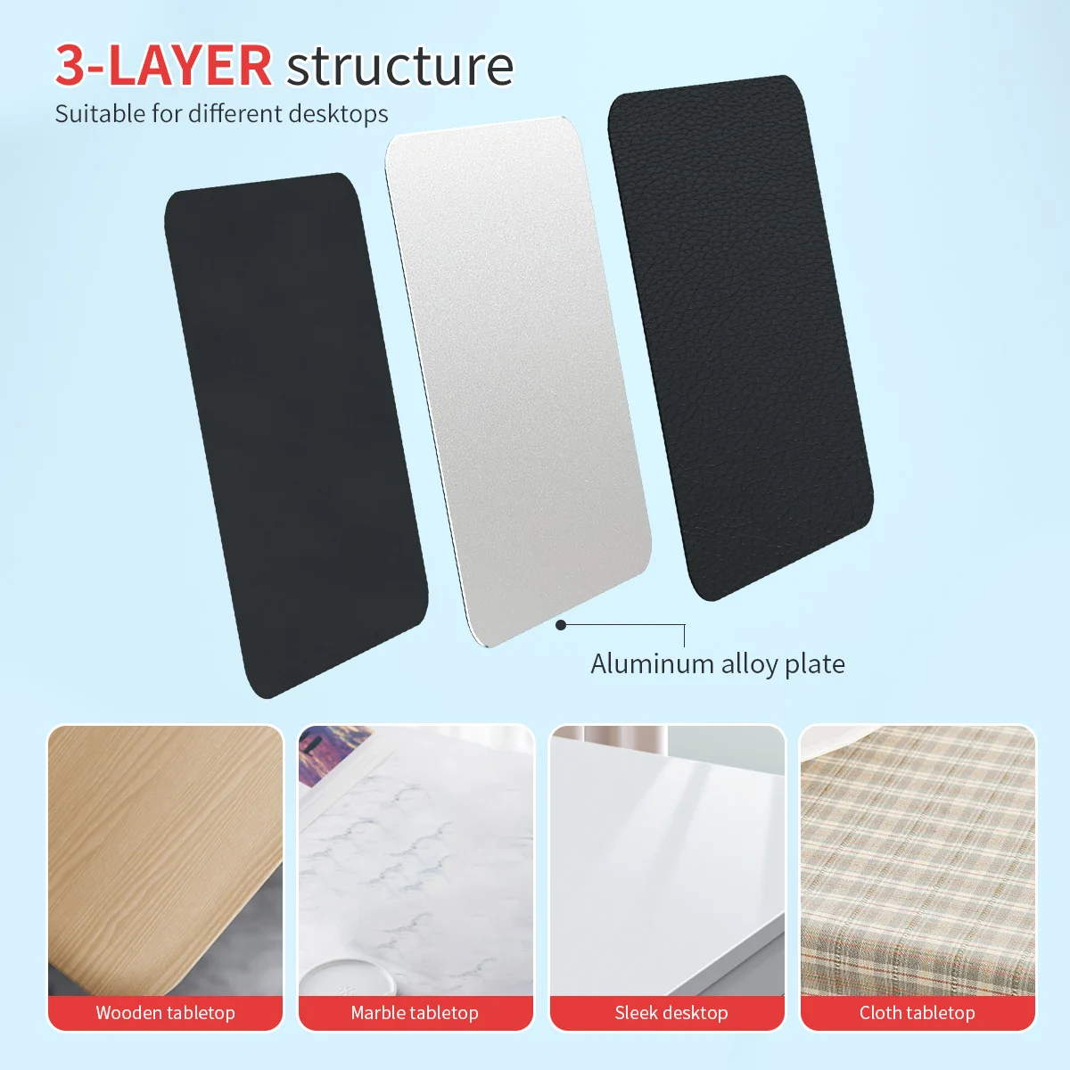 Metal Hard Mouse Pad with Anti-slip Pads Aluminum Base PU Double Side Available Washable Thin Mousepad Fast Shipping 1 Pack