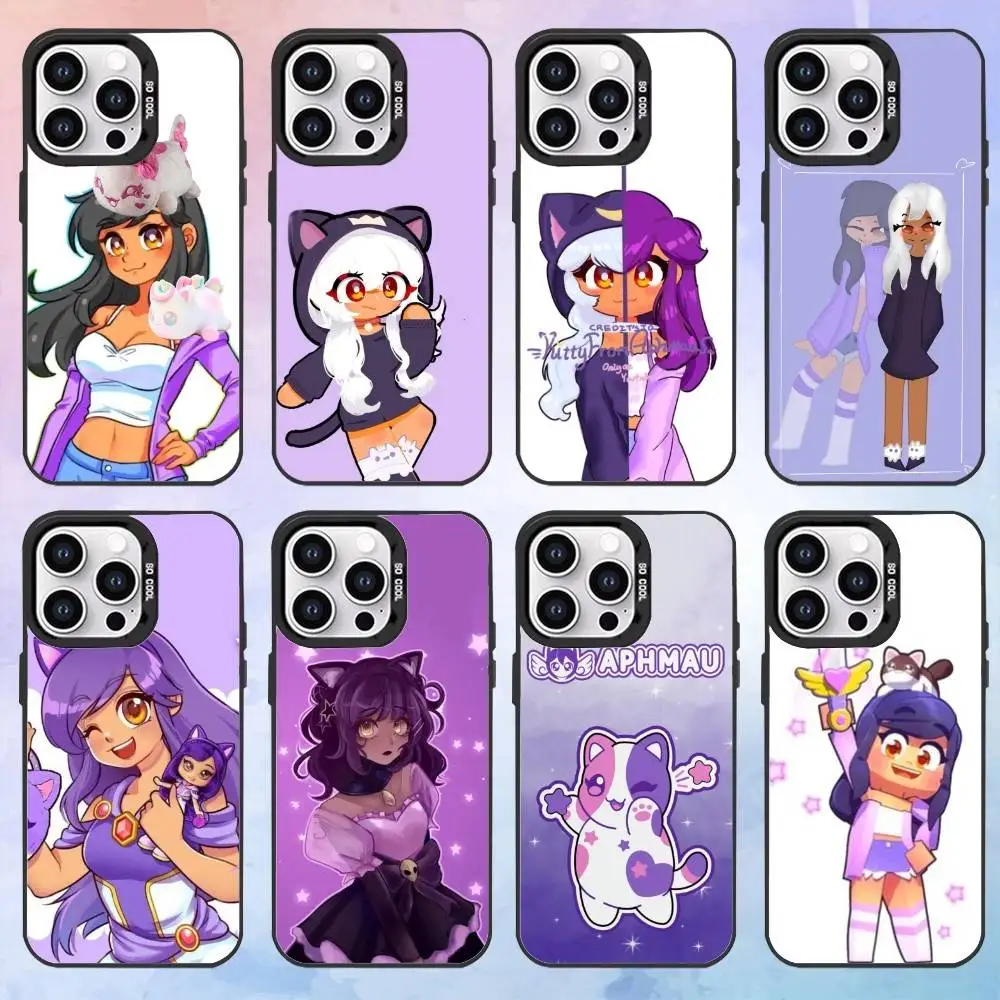 

A-Aphmau M-meow Anime Cats Phone Case For iPhone 16,15,14,13,12,11,Pro,MAX,Black Matte Silicone Cover4G