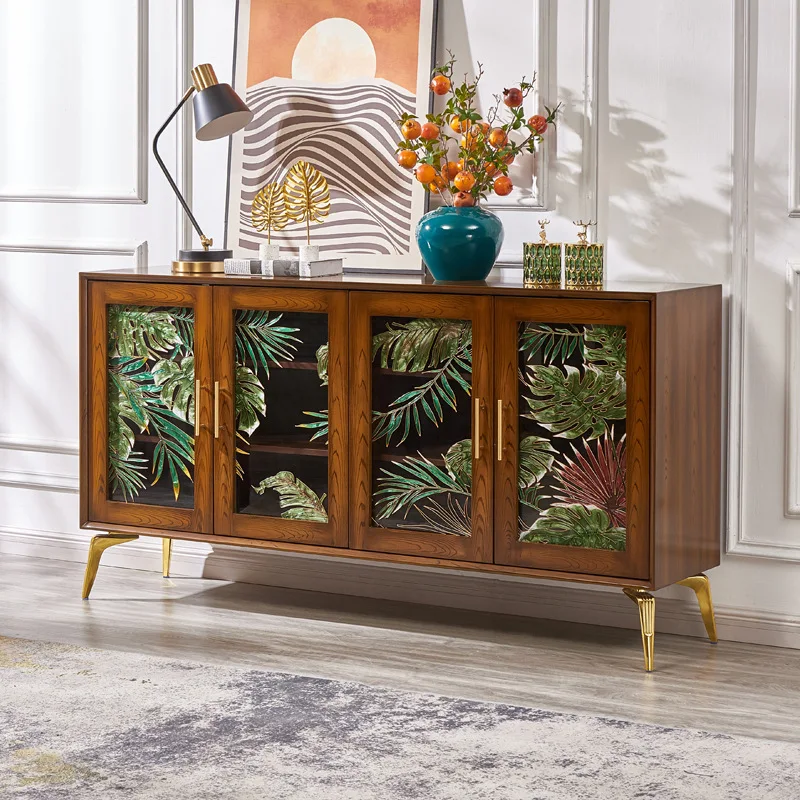 Enamel color furniture personalized art dining side cabinet four doors dust-proof glass cabinet high-end entrance