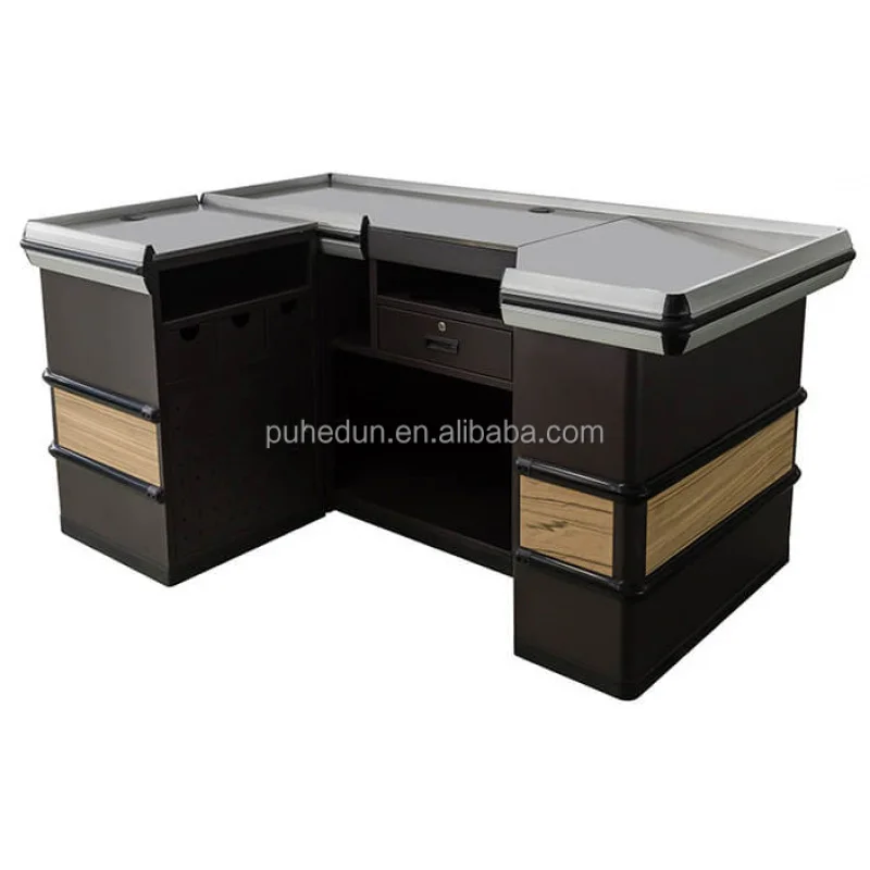 custom.Modern Steel and Wood Retail Checkout Counters Suitable Supermarkets Superstores Promotions