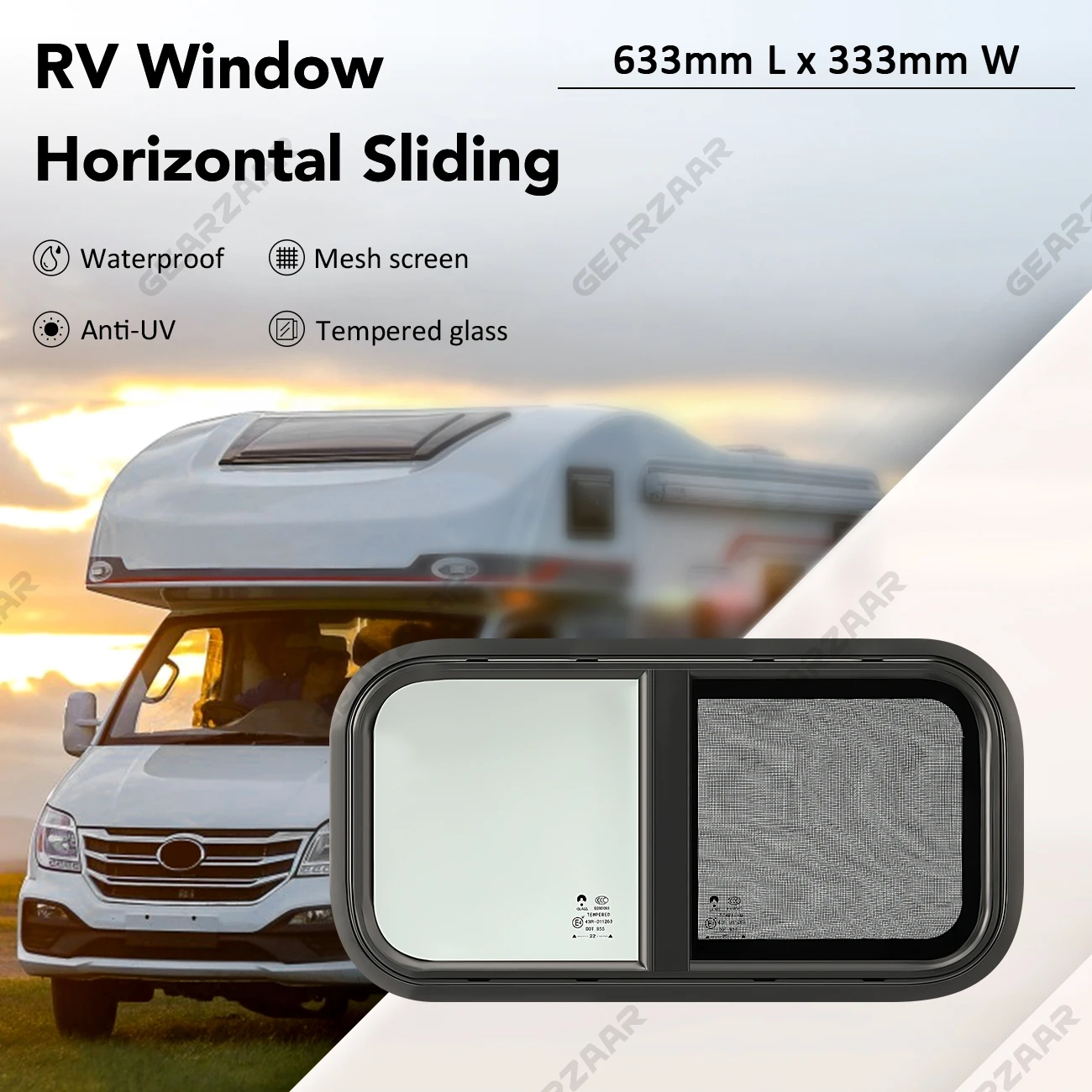 600x300mm Caravan Window Caravan Side Window Sliding RV Window with Screen Motorhome Sliding Window for Motorhomes Trailers