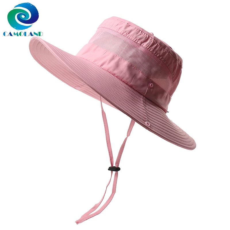 

CAMOLAND Women's Foldable Bucket Hat Wide Brim Sun Protection Mesh Breathable Beach Fishing Outdoor Hat with Ponytail Hole