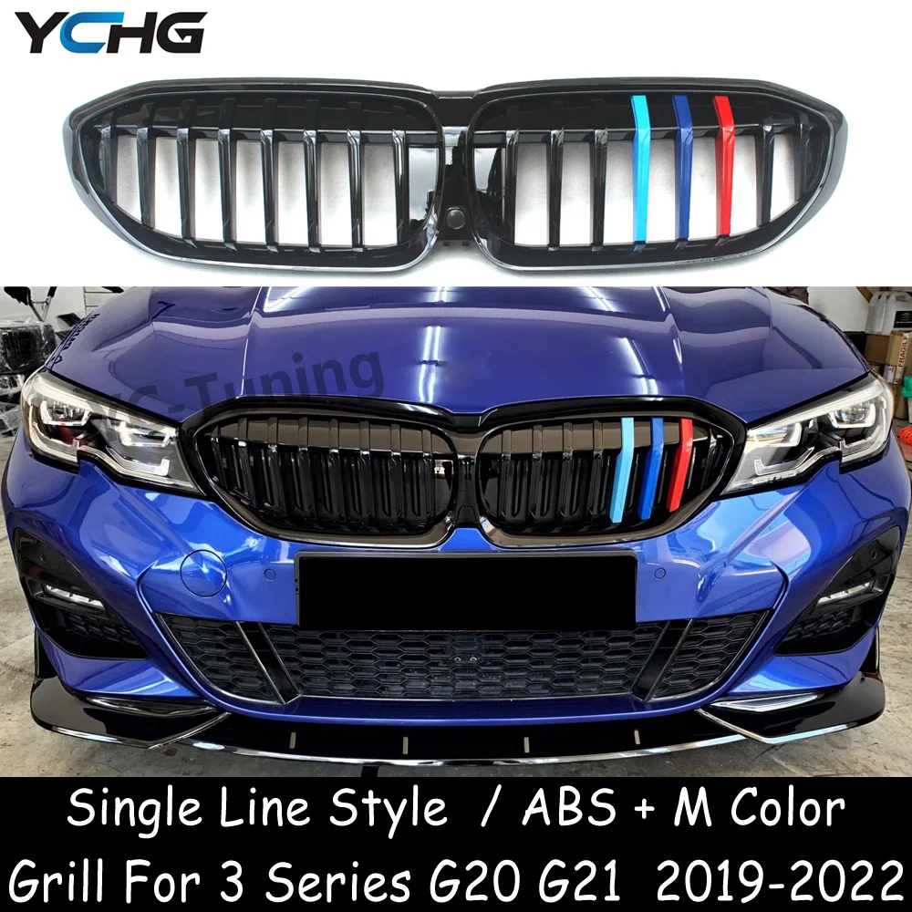 G20 ABS Single Line Gloss M Color Front Bumper Grille For BMW 3 Series G20 G21 Pre-Lci 318i 320i 330i M340i M340d 330d 2019-2022