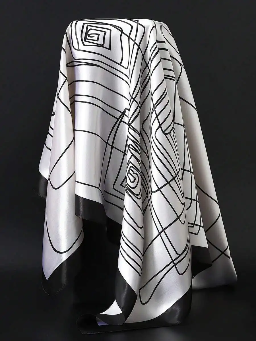 90*90cm Outdoor Shawl Women's Thin Silk Scarf All-Season Sandproof Sailboat Pattern Color Block Square Neck Scarf Professional