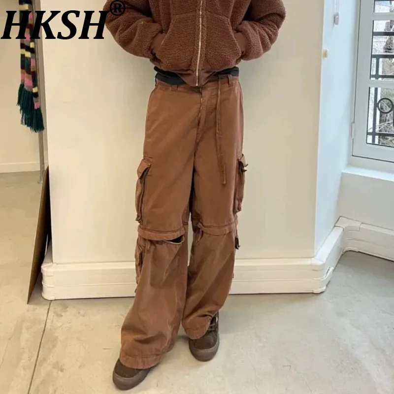 

Мужские брюки-карго HKSH: новая коллекция весна-осень-зима, винтажный стиль, с эффектом потертости, со съемными многослойными вставками, с множеством карманов, шикарные, в стиле Ins Vibe, модель HK20857