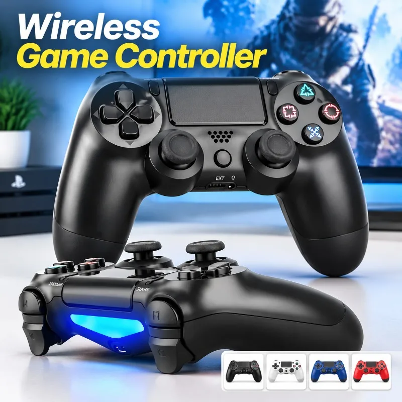 p4コンソール用ワイヤレスbluetoothゲームコントローラー。6軸モーションセンサー、振動フィードバック機能を搭載。人間工学に基づいた握りやすいデザイン。