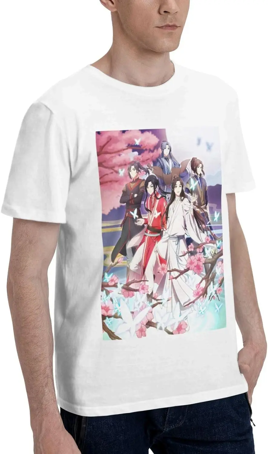 Anime Heaven Official'S Blessing Shirt Cotton Short Sleeve Cool T-Shirt for Male White