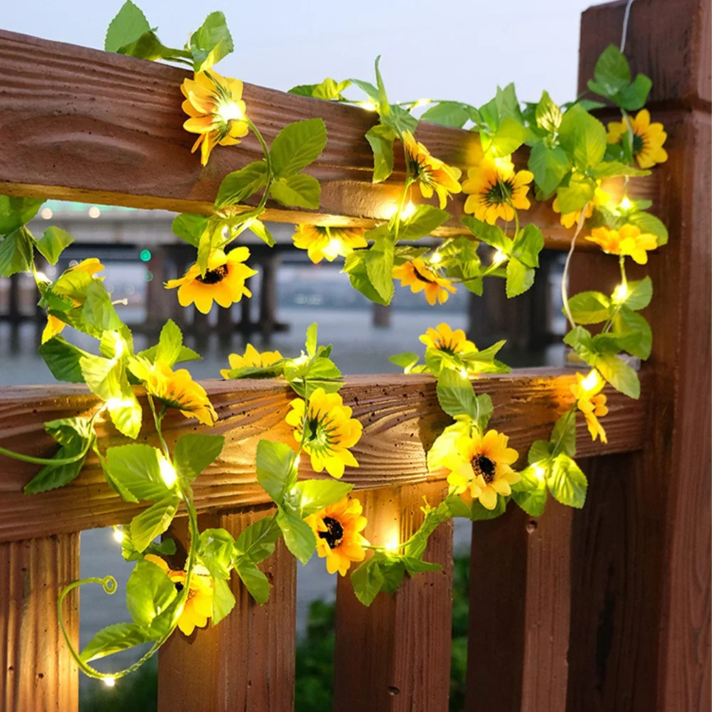 Fairy Lights 2M 20LED LED Lights String Sunflower Leaf Waterproof Outdoor Garland Lamp String Christmas for Garden Decoration