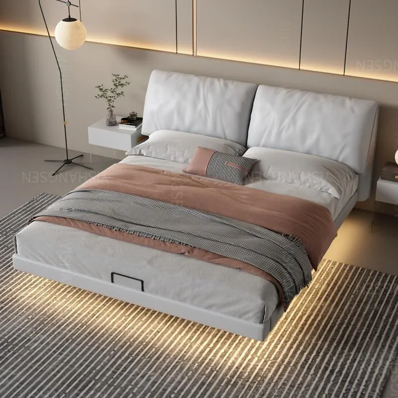 

-Luxury French Room Modern Wood Storage King Queen Double Size Upholstered Fabric Bed European Italian Designer