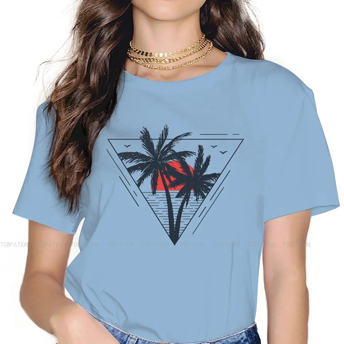 Palms Classic Style TShirt for Girl Geometric Sunset Beach The Scenery 5XL Hip Hop Graphic  T Shirt Short Sleeve Ofertas