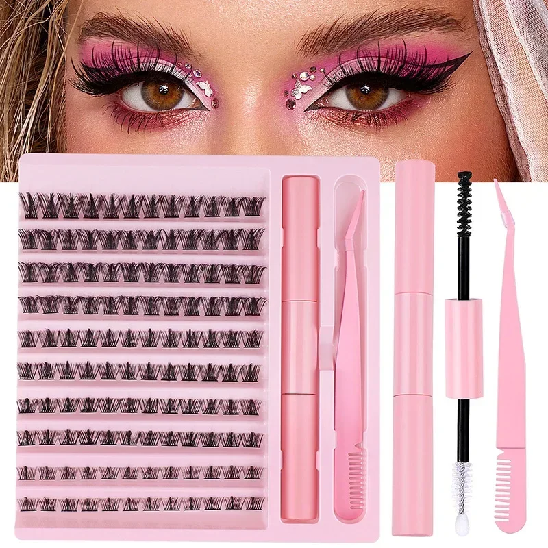 DIY Lash Extension Kit, Lash Clusters With Waterproof Strong Hold Lash Bond And Seal And Eyelash Tweezers Lash Cluster Kit