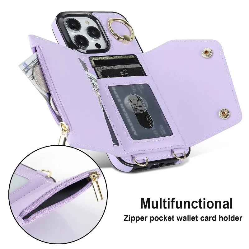 

Phone Case For iPhone 17 16 15 14 13 12 11 Pro Max Plus New INS Zipper Insert Card Wallet Card Pocket Crossbody Protective Cover