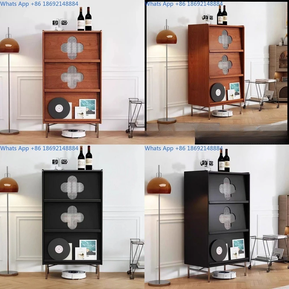 

Vintage Style Solid Wood Clover Side Cabinet TV Stand Storage Unit for Small Living Room Wall Mounted Combo